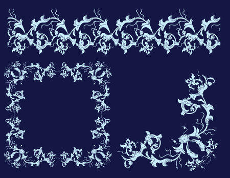 Floral stencil elements set, border, frame, cornerのイラスト素材