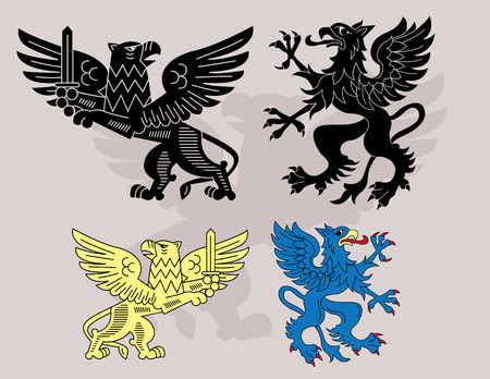 Traditional heraldic gryphons setのイラスト素材