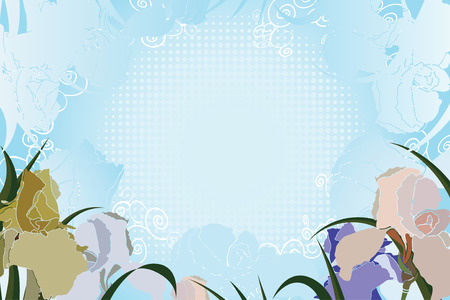 Floral background with irises and halftoneのイラスト素材