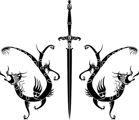 Sword and dragons stencilのイラスト素材