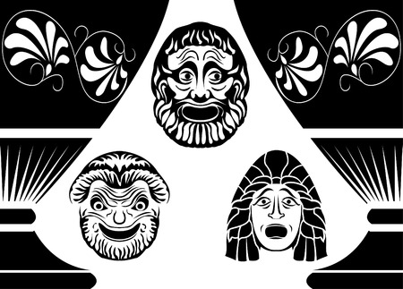 Classical Ancient Greek theatrical masks, set from three masksのイラスト素材