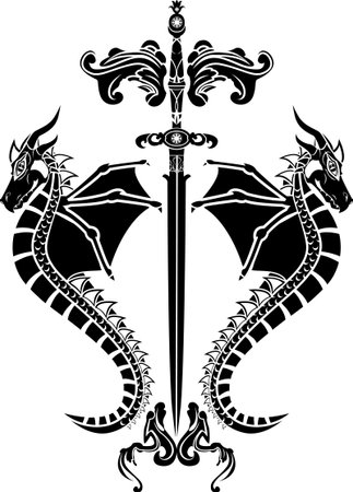 Sword and dragons stencilのイラスト素材