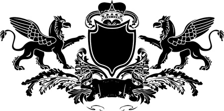 Heraldic Double Griffin Shield Crestのイラスト素材