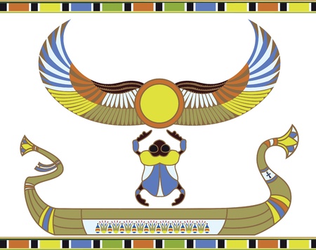 Egyptian sun boat with scarabのイラスト素材
