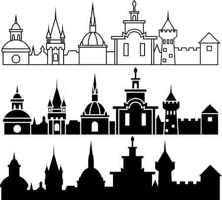 Medieval town panorama in three variantsのイラスト素材