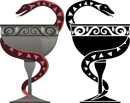 Snake on a bowl in two variants. medical symbolのイラスト素材