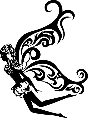 beautiful flying fairy stencil のイラスト素材