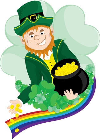 Irish Leprechaun scattering coins from his pot of goldのイラスト素材