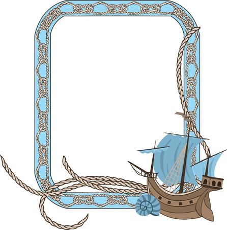 Sea frame with knots and sailing vesselのイラスト素材