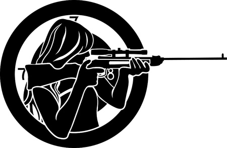 girl aims from a rifle with target background stencilのイラスト素材