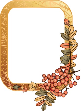 autumn golden frame with rowan berryのイラスト素材