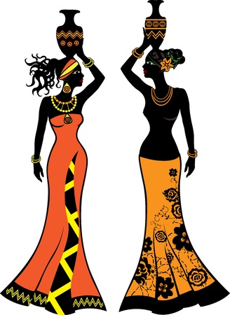 Beautiful African woman with vases,  two versionsのイラスト素材