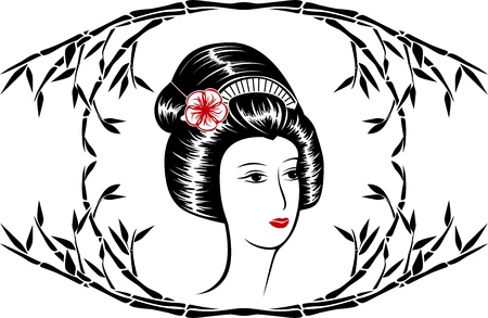 Asian beauty in a frame of bambooのイラスト素材