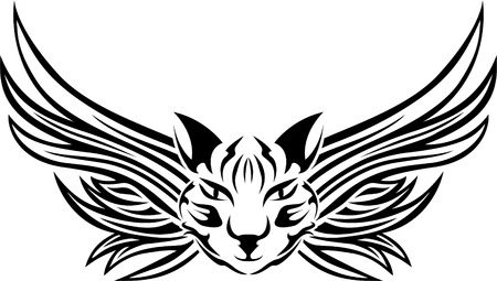Head of cat with wings, tattoo stencilのイラスト素材