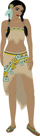 Beautiful Native American Indian girl in full length, color illustrationのイラスト素材