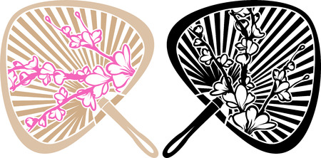 Japanese fan with cherry blossoms, the two versionsのイラスト素材