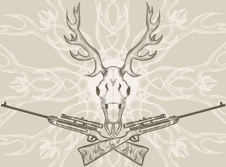 Deer skull and crossed rifles, graphic styleのイラスト素材