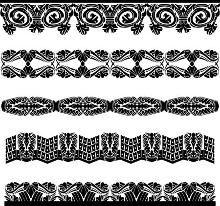 Ancient medieval pattern border set stencil isolatedのイラスト素材