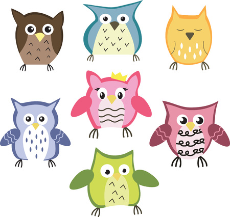 Vector collection of cute owlsのイラスト素材