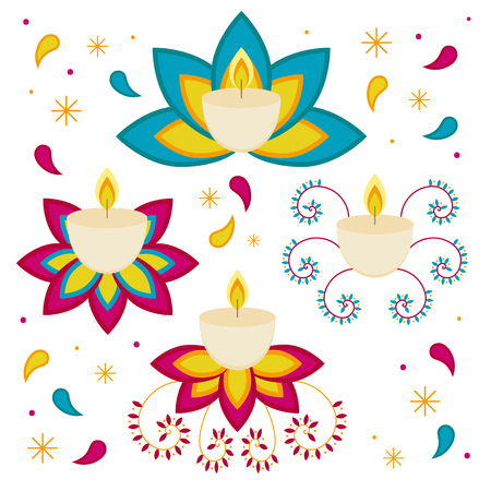 Diwali Hindu festival. candles objects isolated on white background. Elements for graphic, vector illustration. Flat style.のイラスト素材