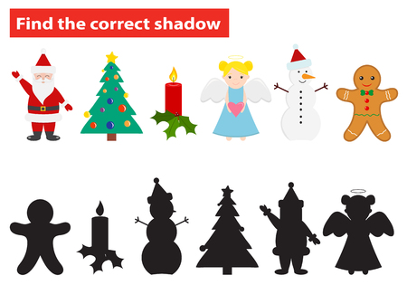 Find the correct shadow, education Christmas game for children. Funny cartoon characters.のイラスト素材