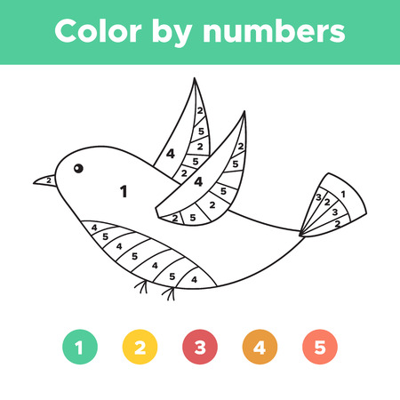Coloring page with bird. Color by numbers for preschool and school kids. Worksheet for education. Vector illustration.のイラスト素材