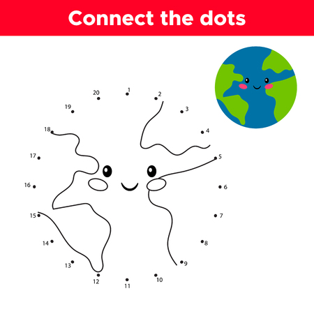 Dot to dot game, numbers game for children. Cute cartoon earth. Vector illustration.のイラスト素材