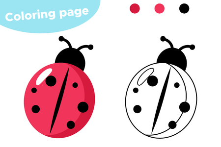 Spring coloring page, cute cartoon ladybug. Educational game for preschool kids. Vector illustration.のイラスト素材