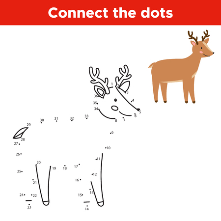 Dot to dot game, educational numbers game for children. Cartoon vector deer. Woodland animals.のイラスト素材