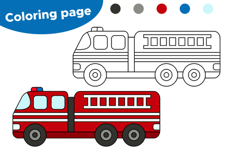 Vector coloring page fire engine. Educational game for preschool kids.のイラスト素材