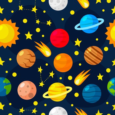 Childish seamless pattern - cosmos, stars, planets and comets.のイラスト素材