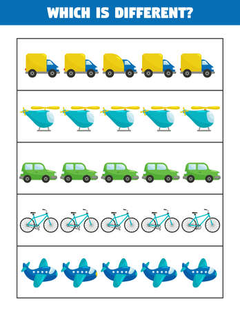 Educational worksheet for children. Which transportation is different. Printable game for preschool children.のイラスト素材