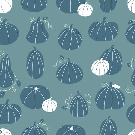 Vector seamless pattern with hand drawn doodle pumpkins. Stylized autumn vegetables. Ideal for Thankful day or Halloween celebration.のイラスト素材