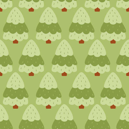 Seamless pattern with doodle Christmas trees. Hand drawn forest. Vector background for children wallpaper, textile and paper.のイラスト素材