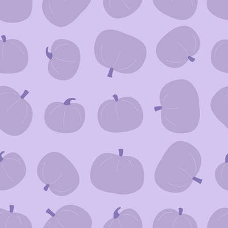 Seamless pattern with pumpkins silhouette. Monochrome purple colors. Halloween vector illustration.のイラスト素材