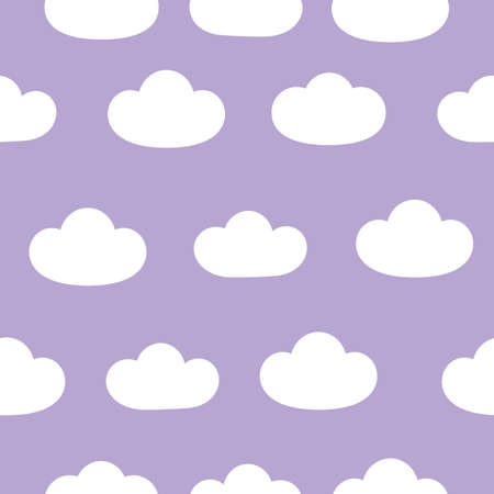 Childish seamless pattern with simple white clouds on purple background. Vector illustration.のイラスト素材