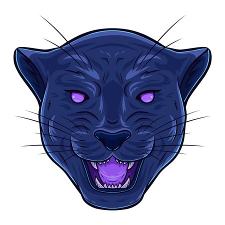 Angry black panther head. Cartoon wild cat. Vector illustration for t-shirts, emblems, stickers, logo designs, badges and other print designs.のイラスト素材
