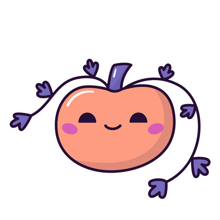 Halloween pumpkin on white background. Kawaii cartoon character. Happy vegetable. Vector illustration.のイラスト素材