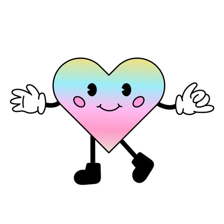 Cute heart cartoon character. Retro style. Pastel gradient colors. Love symbol. Vector illustration.のイラスト素材