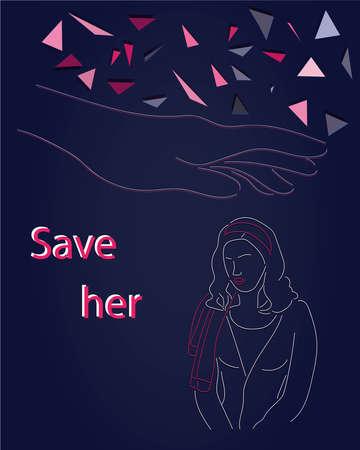 the savior helps to save the girl from misfortune, covers her with his hand from adversityのイラスト素材