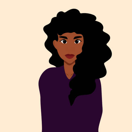 Young African American woman with curly black hair.のイラスト素材