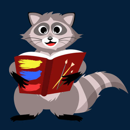 raccoon at school reads a book. education and knowledgeのイラスト素材