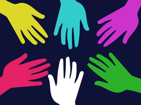 hands of people of different nationalities and different skin colors. tolerance, equality, feminism,...