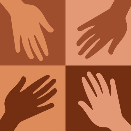 hands of people of different nationalities and different skin colors. tolerance, equality, feminism, international women's dayのイラスト素材