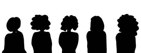 girls women with different hairstyles and different nationalities on a white background. equality, sisterhood, feminismのイラスト素材
