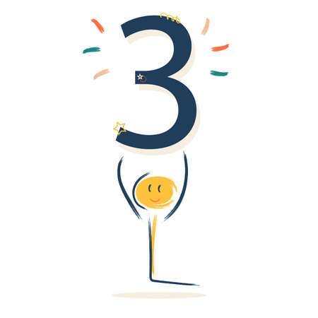 Character with number three. Learning numbers for children or congratulations on your birthdayのイラスト素材