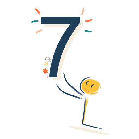 Character with number seven. Learning numbers for children or congratulations on your birthday