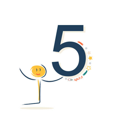 Character with number five. Learning numbers for children or congratulations on your birthdayのイラスト素材