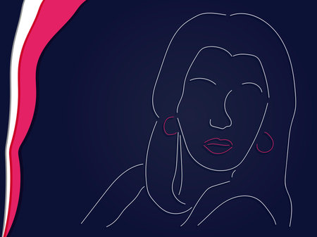 outline of a beautiful girl portrait who looks to the sideのイラスト素材