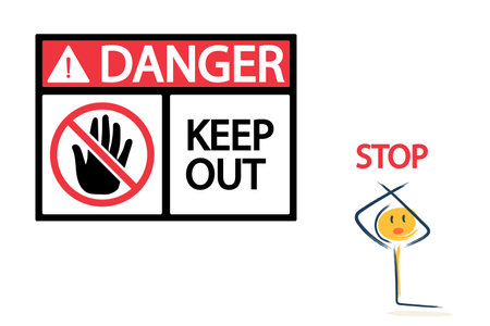 the character announces anxiety, danger. A sign of attention and danger, a stop signのイラスト素材
